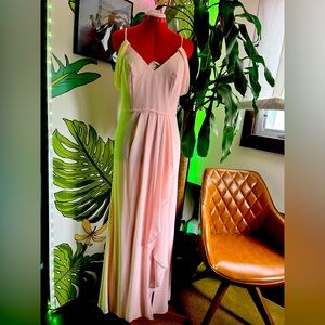 David’s Bridal Chiffon Cascading Off the Shoulder Dress in Petal
